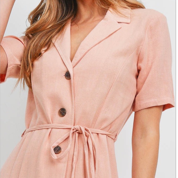 โDONATEDโPeach Blush Button Up V-neck Tie Waist Dress - Picture 4 of 15